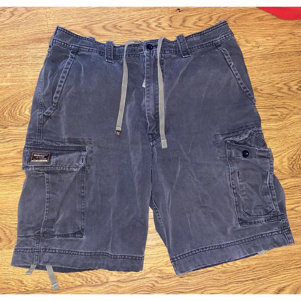Vtg Y2K Abercrombie And Fitch Faded Navy Cargo Shorts Size 34